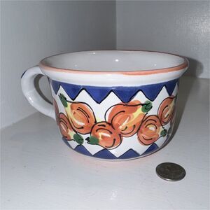 Mesa International Handmade Hungary Ceramic Floral Mug Signed, Handle White Blue